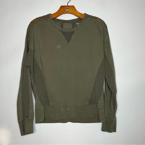 Athleta Sweaters - Athleta Cruise Olive Long Sleeve Mesh Sweatshirt Size M
